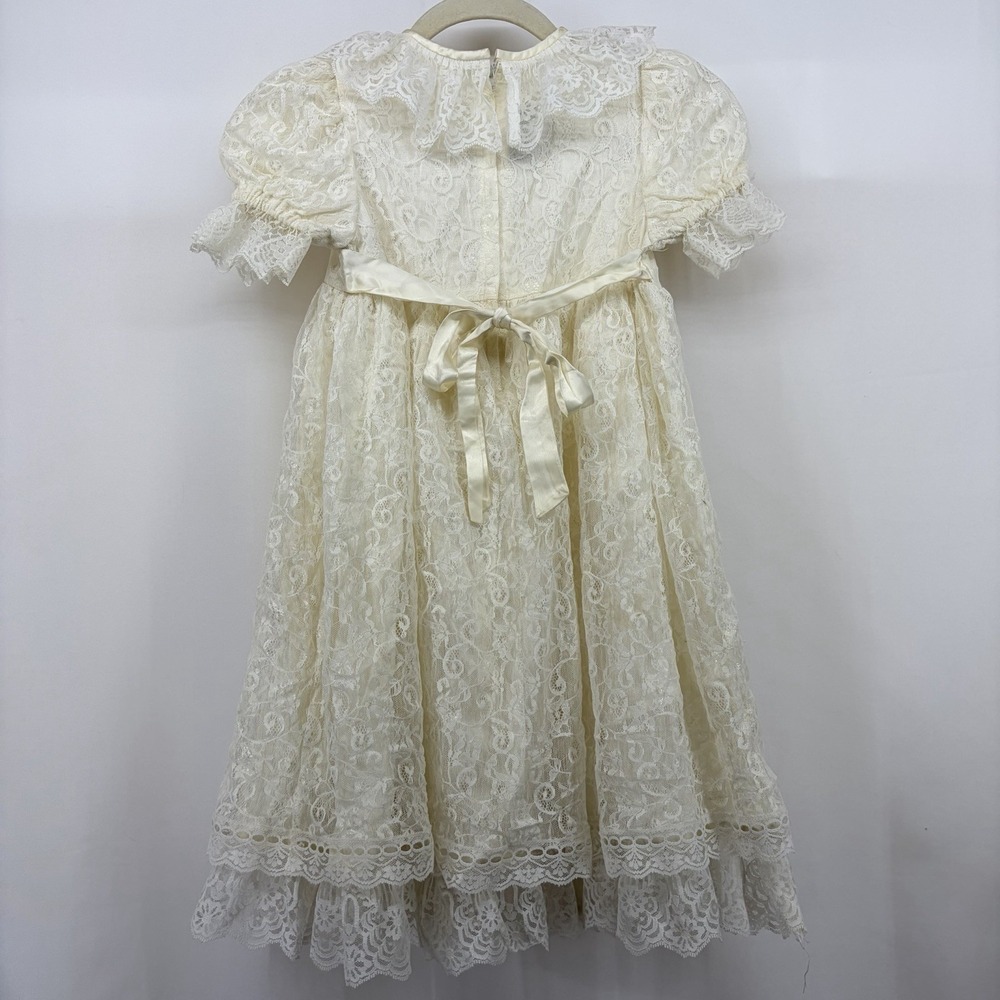 Jessica McClintock Vintage Size 6X Girl Lace Puff Sleeve Dress Cottagecore Ivory - Picture 6 of 8